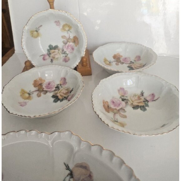 Antique Bavaria Schumann Arzberg Porcelain Serving Bowl and 4 nappies 1920's - Picture 10 of 16